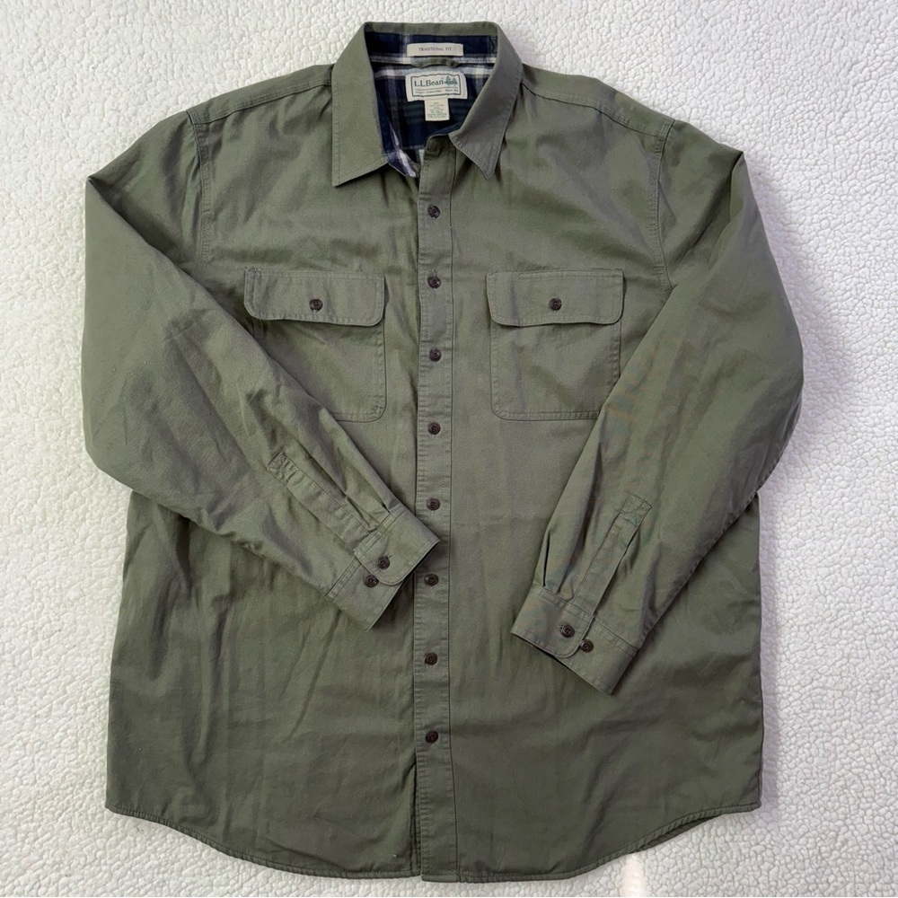 L.L. Bean Men's Olive Green Button-Up Shirt